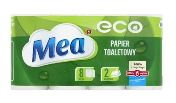 Papier toaletowy biały z recyklingu 2 warstwowy 8 rolek