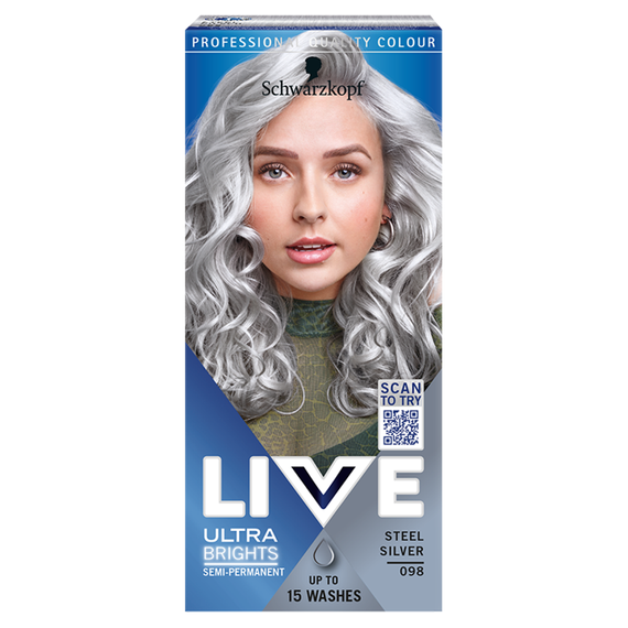 Schwarzkopf Live Ultra Brights oder Pastell Haarfärbemittel Steel Silver 098