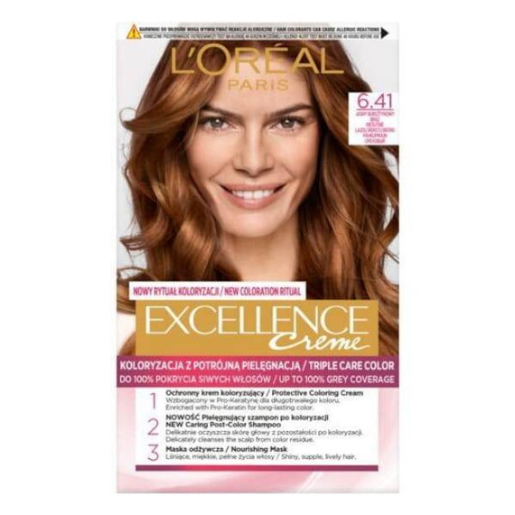 L'Oréal Paris Excellence Creme Haarfarbe 6.41 Helles Bernsteinbraun