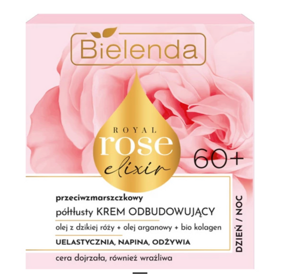 Bielenda Royal Rose Elixir 60+ Anti-Falten-Halbfett-Wiederaufbau-Tages- und Nachtcreme 50 ml