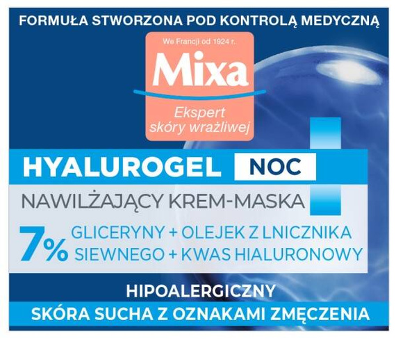Mixa Hyalurogel Nawilżający krem-maska na noc 50 ml