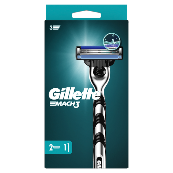 Gillette Mach3 Herren-Sicherheitsrasierer, 1 Gillette Rasierer, 2 Ersatzklingen