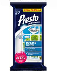 Presto Ściereczki nawilżane do szyb i luster 30 sztuk