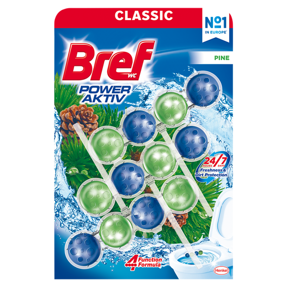 Bref WC Power Aktiv Wasch- und Duftanhänger für WC-Becken, Kiefer, 3 x 50 g