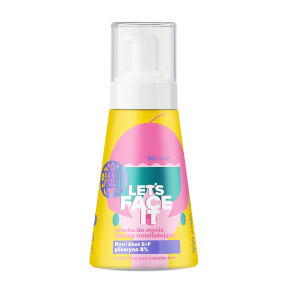 TUTTI FRUTTI Let's Face It Nawilżająca pianka do mycia twarzy z gliceryną 8% + Nutri Shot E+F, 250ml