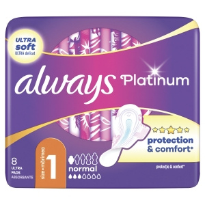 Always Platinum Sanitary Pads with Wings Normal, 8 pcs.