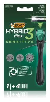 BiC Hybrid Flex 3 Sensitive 3-Klingen-Rasierer mit austauschbaren Patronen 4 Stück