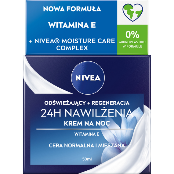 Nivea 24H feuchtigkeitsspendende, erfrischende Nachtcreme für normale Haut und Mischhaut, 50 ml