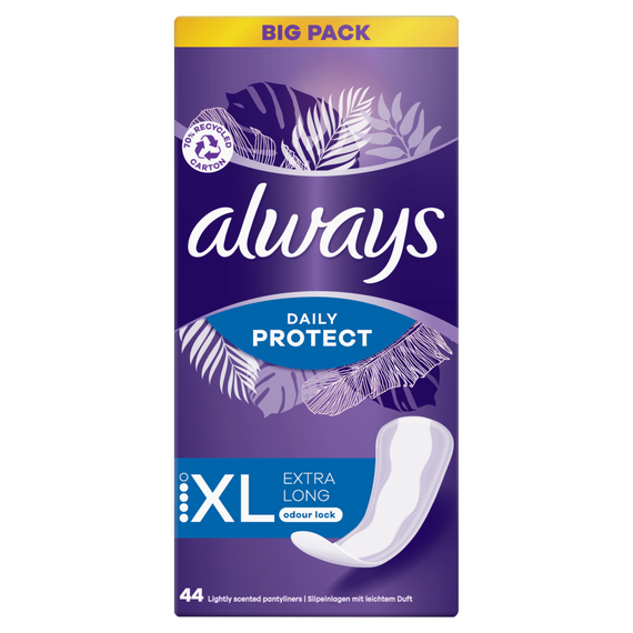 Always Dailies Extra Protect Long Plus Panty Liners, 44 pcs