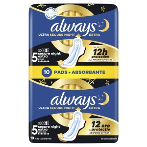 Always Ultra Podpaski Secure Night Extra (rozmiar 5) ze skrzydełkami x10