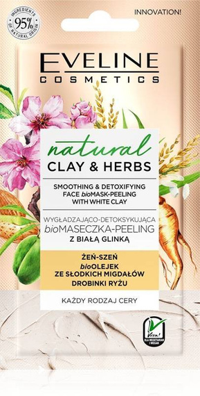 Eveline Natural Clay & Herbs Bio Maseczka - Peeling z białą glinką 8ml