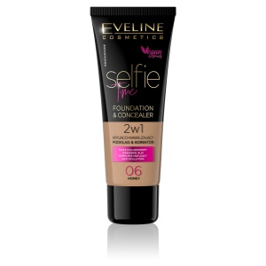 Eveline Cosmetics Selfie Time 2in1 Concealing and Moisturizing Foundation and Concealer, No. 06 Honey