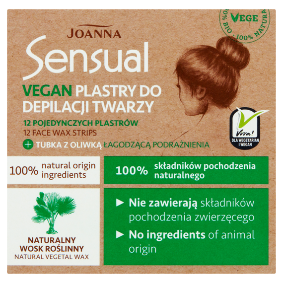 Joanna Sensual Vegan Gesichts-Enthaarungsstreifen 12 Stück + Tube beruhigendes Olivenöl 10 ml