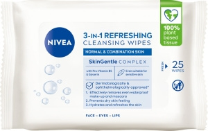 Nivea Biodegradowalne 3w1 Odświeżające chusteczki do demakijażu 25 szt