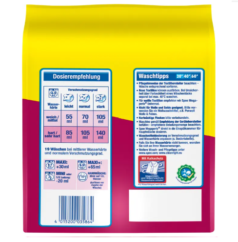 SPEE MEGAPERLS 4in1 proszek do prania koloru 19 prań 1,14kg z NIEMIEC