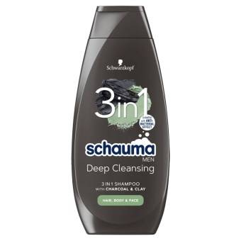 Schauma Men Deep Cleansing Shampoo for Men's Face and Body with Charcoal and Clay 400 ml