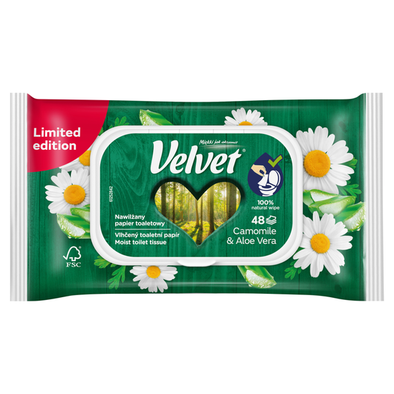 Samtiges, mit Kamille und Aloe Vera befeuchtetes Toilettenpapier, 48 Stück