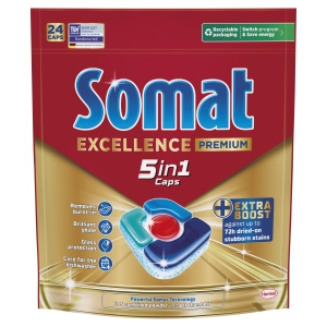 Somat Excellence Premium 5 iw 1 Caps Kapseln zum Geschirrspülen in der Spülmaschine 468 g (24 Stück)