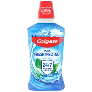 Colgate Plax Cool Mint Mouthwash with a mint flavor