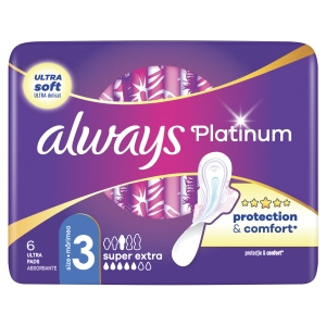 Always Platinum Day & Night Sanitary Pads with Wings, 6 pcs.