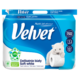 Samt-Toilettenpapier, zartes Weiß, 12 Rollen
