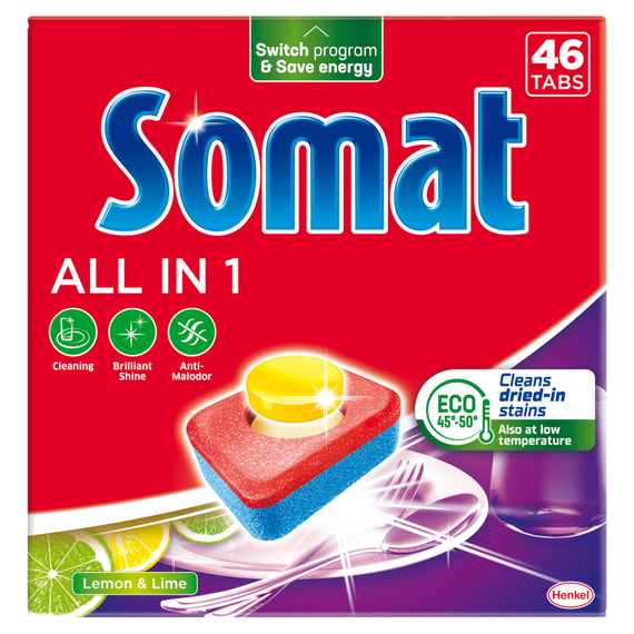 Somat All in 1 Lemon & Lime Dishwasher detergent tablets 809.6 g (46 x 17.6 g)