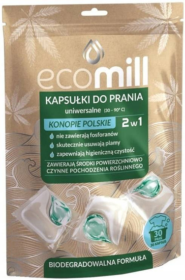 Ecomill kapsułki do prania tkanin Uniwersalne 30sztuk Konopie Polskie