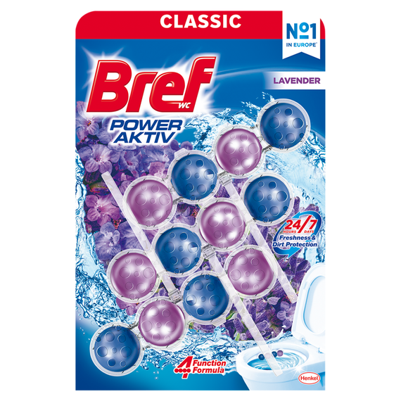 Bref WC Power Aktiv Wasch- und Duftanhänger für Toilettenschüssel Lavendel 3 x 50 g