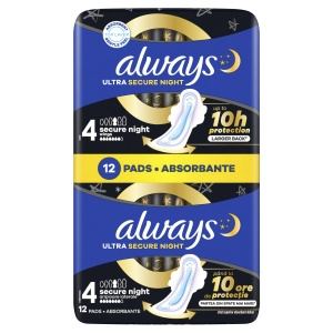 Always Ultra Secure Night Pads (size 4) with wings x12