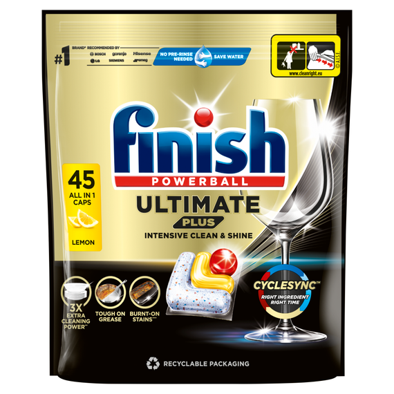 Finish Ultimate Plus Lemon Kapsułki do mycia naczyń w zmywarce 549 g (45 sztuk)