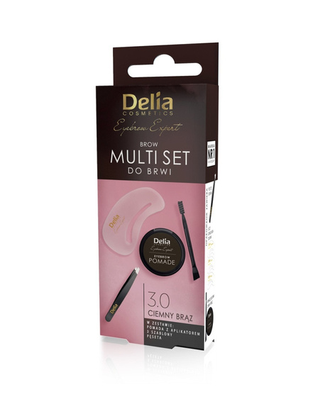 DELIA Multi Set do brwi pomada szablony i pęsetka 2,5 g 3.0 Ciemny Brąz