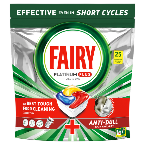 Fairy Platinum Plus Lemon All In One Dishwasher Tablets, 25 Tablets
