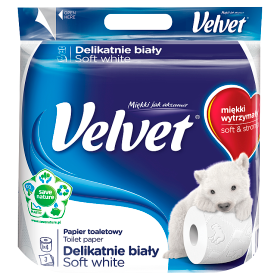 Samt-Toilettenpapier, zartes Weiß, 4 Rollen