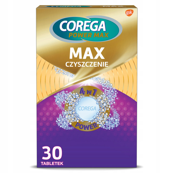Corega Power Max Tabletten für die tägliche Reinigung von Zahnprothesen, maximale Reinigung 30 Stück