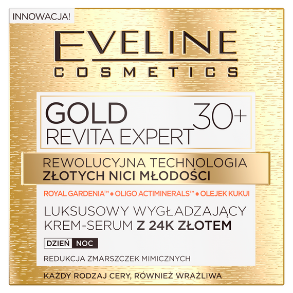 Eveline Cosmetics Gold Revita Expert Glättendes Cremeserum mit 24K Gold, Tag und Nacht, 30+