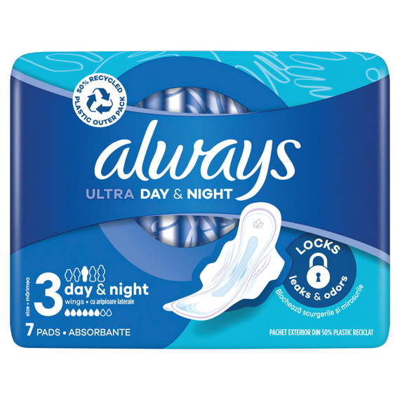 Always Ultra Day & Night (Größe 3) Damenbinden mit Flügeln, 7 Stück