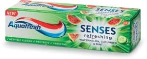 Aquafresh Senses Erfrischende Zahnpasta aus Wassermelone, Gurke und Minze mit Fluorid, 75 ml