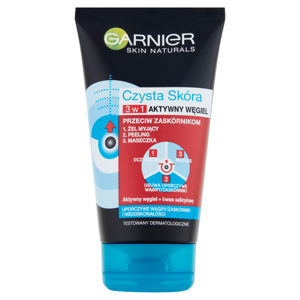 Garnier Pure Skin 3 in 1 Cleansing gel + peeling + active carbon mask 150 ml