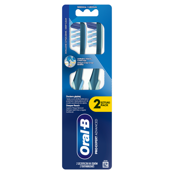 ORAL-B PRO-CLEAN ADVANCED Toothbrush, Plaque Remover, Medium, 2