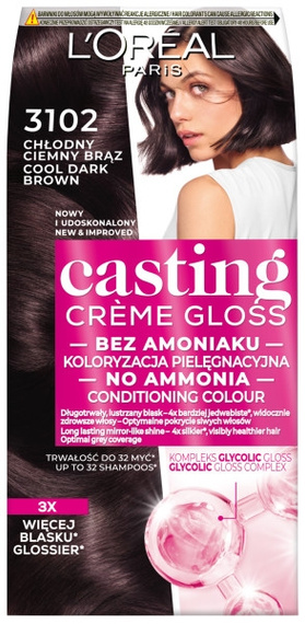L'Oréal Paris Casting Crème Gloss Farba do włosów 3102 chłodny ciemny brąz