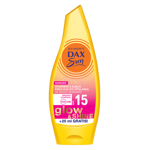 DAX SUN ROZŚWIETLAJĄCA EMULSJA DO OPALANIA GLOW&SHINE SPF 15 ZE ZŁOTYMI DROBINAMI