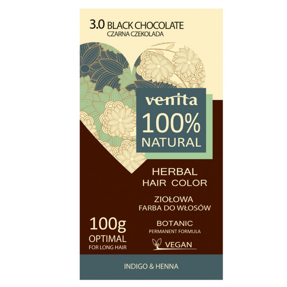 Venita 100% NATURAL Herbal Hair Dye No. 3.0 BLACK CHOCOLATE