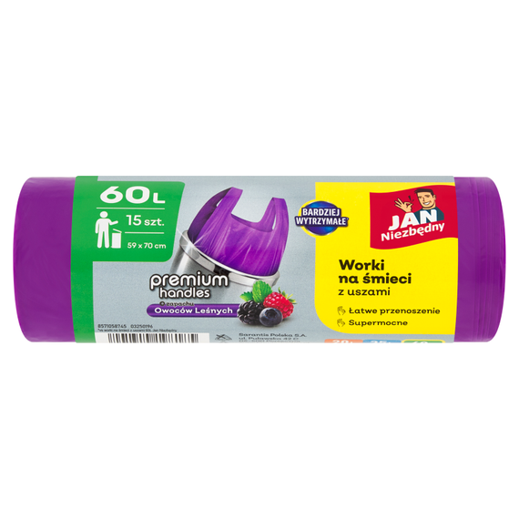 Jan Niezbędny Garbage bags with handles, forest fruit scent, 60 l, 15 pieces