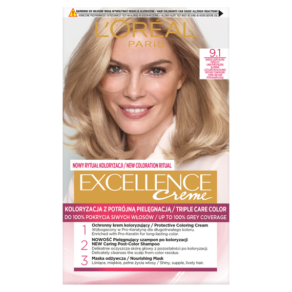 L'Oréal Paris Excellence Creme Hair Dye 9.1 Very Light Ash Blonde