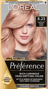 L'Oreall Preference Farba Do Włosów 8.23 Santorini Jasny Blond Opalizująco-Złocisty/ Medium Rose Gold