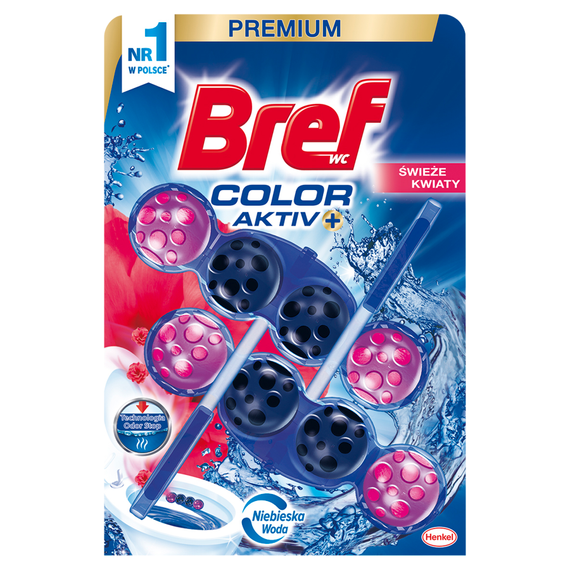 Bref WC Color Aktiv+ Wasch- und Duftanhänger für WC-Becken, frische Blumen, 2 x 50 g