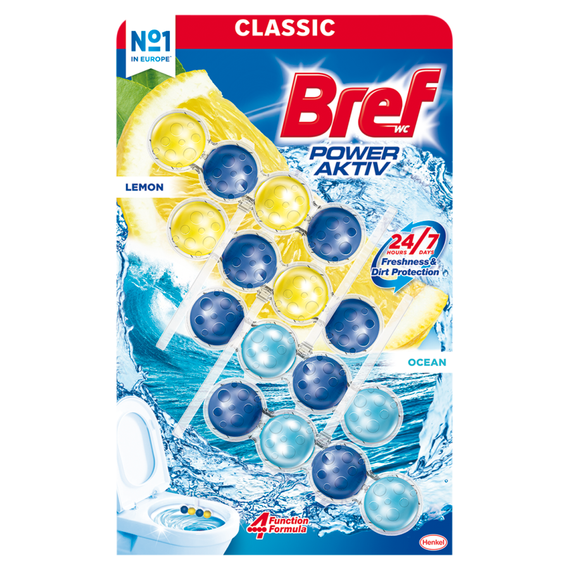 Bref WC Power Aktiv Toilet bowl fragrance and cleaning hanger lemon ocean 4 x 50 g
