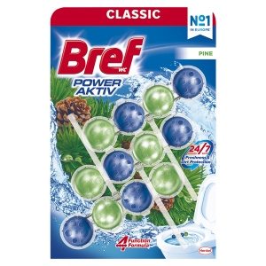 Bref WC Power Aktiv Wasch- und Duftanhänger für WC-Becken, Kiefer, 3 x 50 g