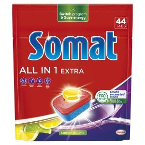 Somat All in 1 Extra Lemon & Lime Tabletki do mycia naczyń w zmywarkach 730,4 g (44 sztuki)