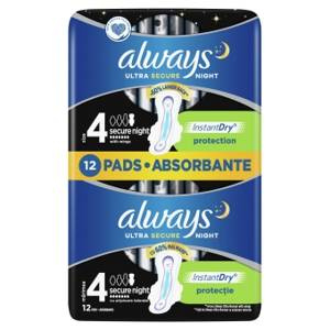 Always Ultra Secure Night Pads (size 4) with wings x12